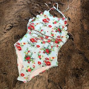 Light Blue & Red Floral CUPSHE Bathing Suit Size L